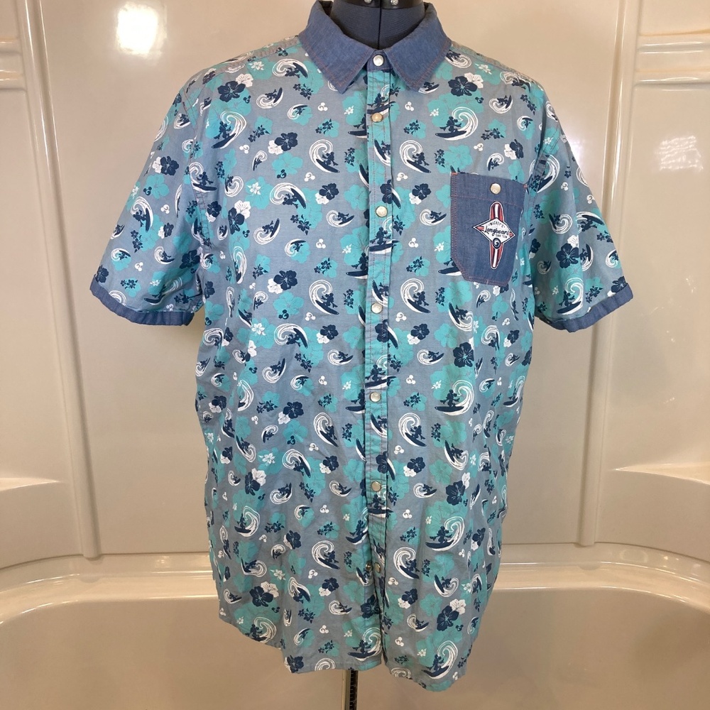 Mickey Mouse Surf Mens Disney Snap Short Sleeve Collared Shirt Sz XL - Picture 2 of 16